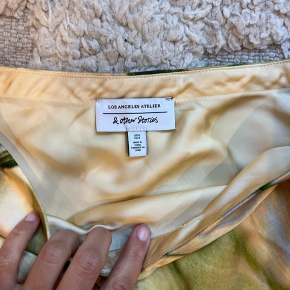 & Other Stories Yellow Green Asymmetrical A-line Midi Skirt - Picture 3 of 3